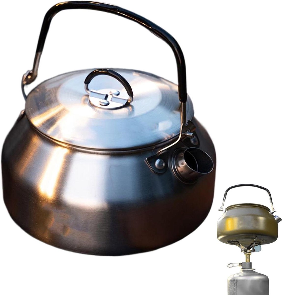 Roestvrijstalen Waterkoker - Theepot Fornuis - Koffie Zetten - Opvouwbaar Handvat - 08 L - Zilver