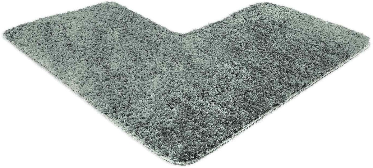 SnelShoppen - Badkamer Tapijt Grijs Antislip Badmat L-vorm 50x100x100 cm - Maschinewasbaar Toiletmat Set - Perfect voor Badkamer en Toilet