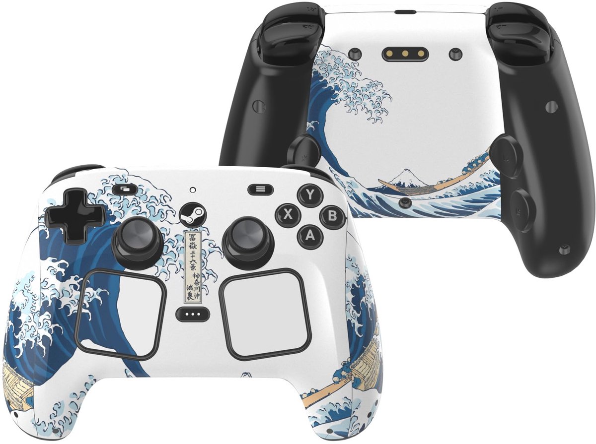 SnelShoppen - PlayVital Skin voor Steam Controller 2 Pack van 3 - Bescherming, Grip & Design - De Grote Golf - Zwart/Blauw