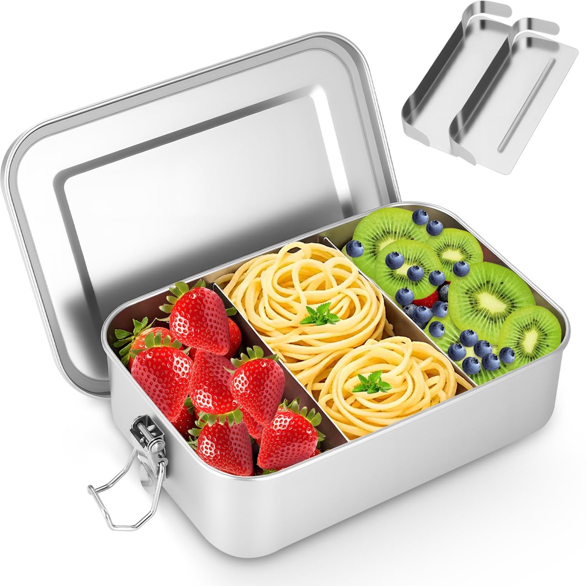 SnelShoppen - Roestvrijstalen Lunchbox Volwassenen 1400 ml - Lekvrije Broodtrommel Inox met Scheidingswand - BPA-vrij Metalen Broodtrommel voor Campin