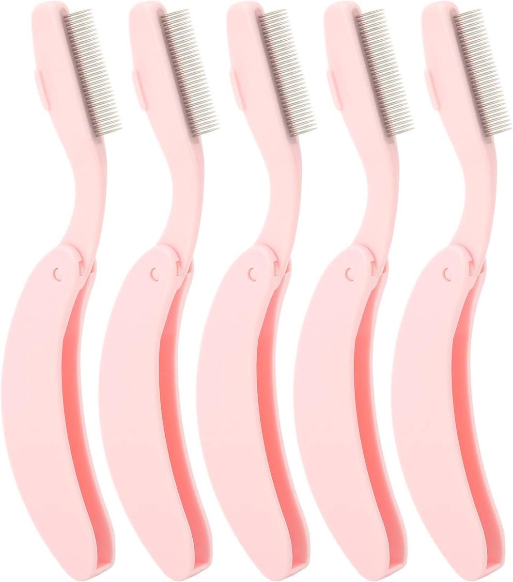 Wimperkam Set - Wenkbrauwborstel Kam - Make-up Aanbrengen - Opvouwbaar Roestvrij Staal - 5 stuks - Roze