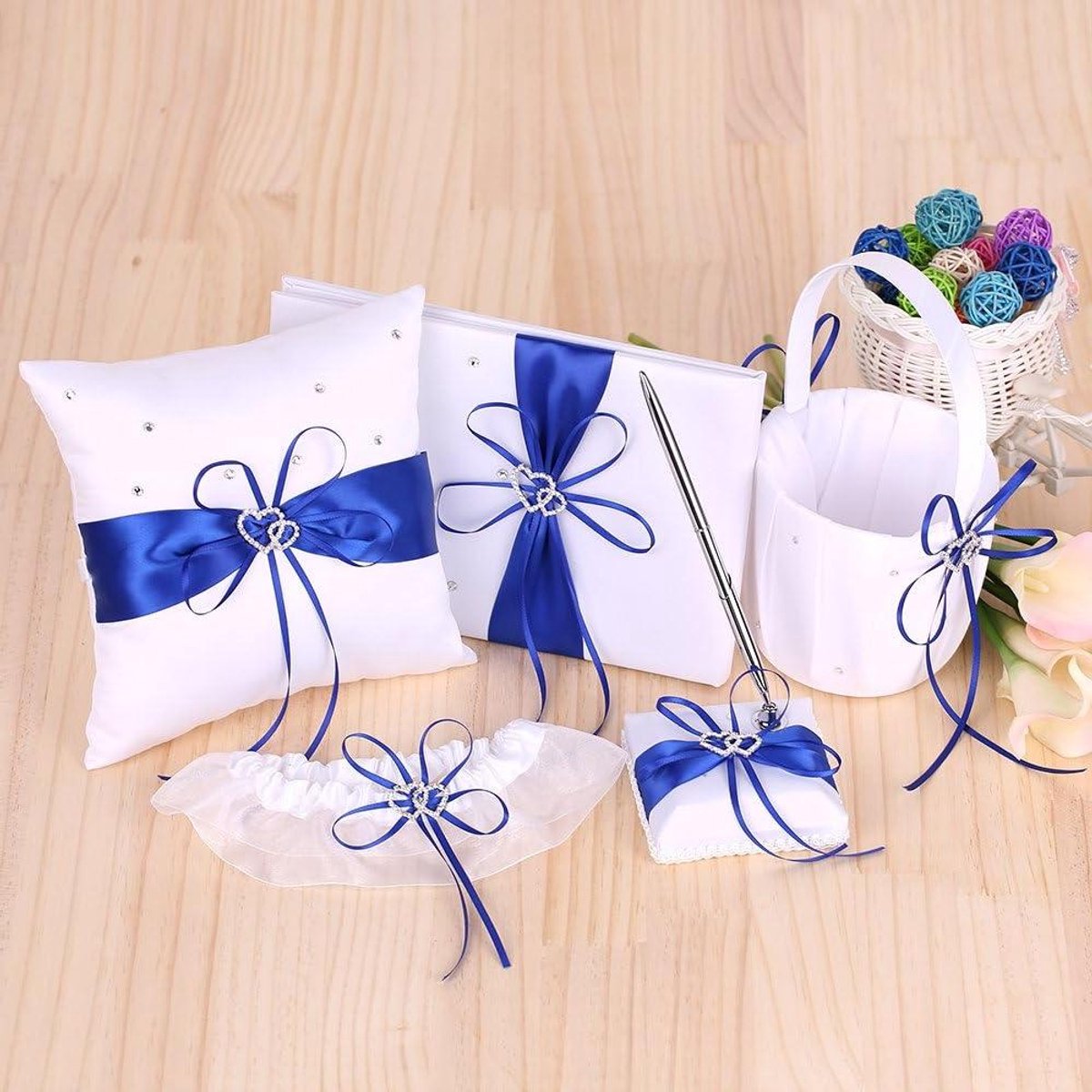 Bruiloft Set - Huwelijk Accessoires - Bruiloft Versieren - Dubbel Hart Design - 5 Stuks - Blauw