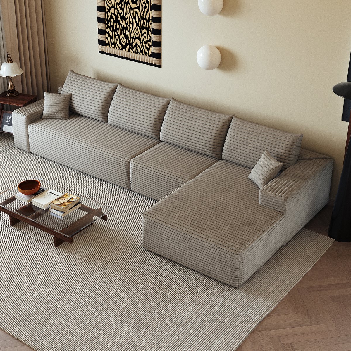 STILVORA Hoekbank 340 Cm - Modulaire L-Vorm Met Chaise Longue En Diepe Zitting - Voor Woonkamer Slaapkamer En Appartement - Corduroy Camel