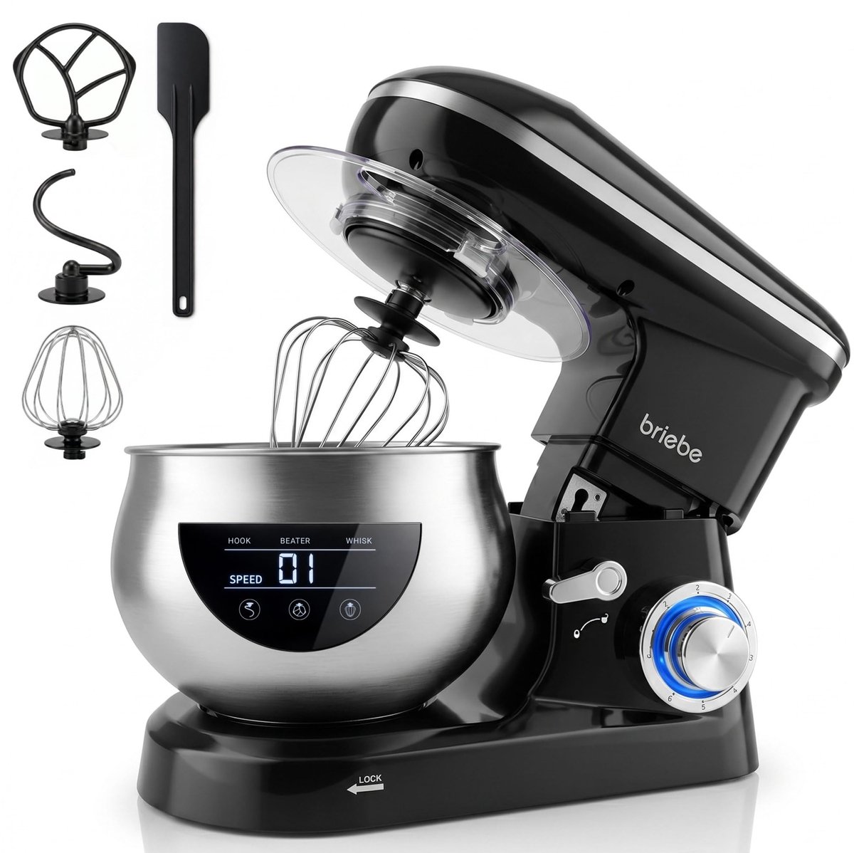 SnelShoppen - Professionele Keukenmachine 1800W Max, Kneedmachine met 5L Kom, 6 Snelheden, Pulsfunctie, Orbitale Beweging, LED-Touchscreen voor Keuken