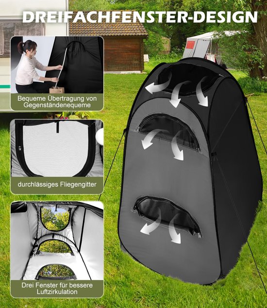 SnelShoppen - Camping Toilettentent UV 50+ Douchetent Pop-up Omkleedtent Privacietoilet Omkleedcabine Mobiele Buiten-WC-tent met Draagtas - Zwart van Snelshoppen — afbeelding 4