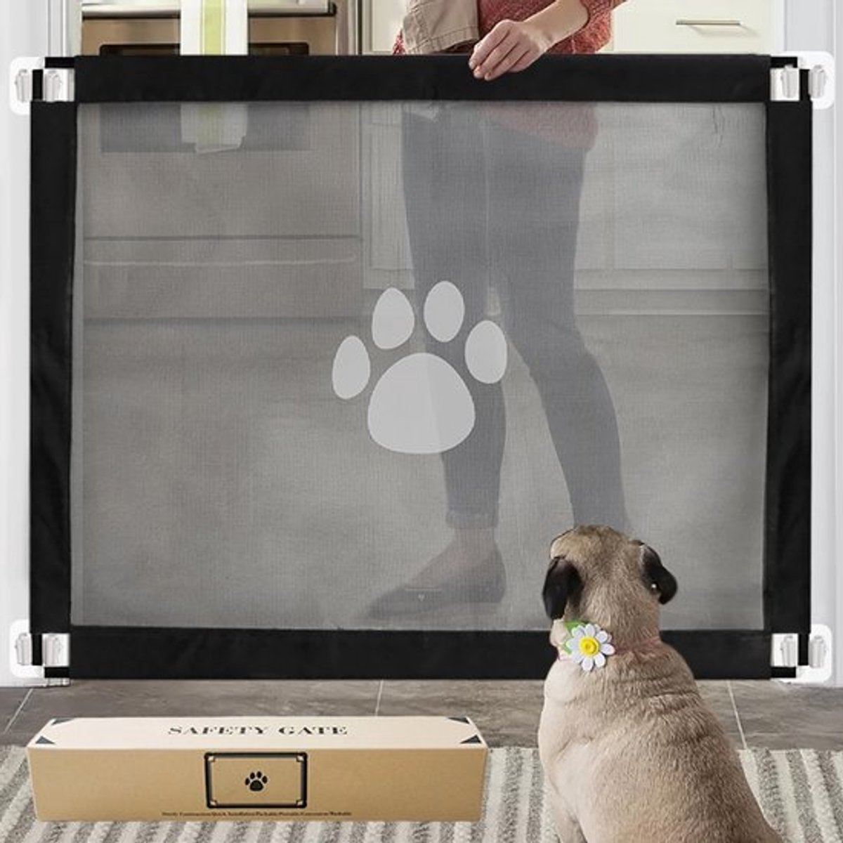 SUQ Trappoorten Voor Honden Met Ijzeren Pijpen, 100 X 80 Cm Draagbare Mesh Gates Geen Boren, Veiligheidsbewaking Gemakkelijk Te Installeren Veiligheidshek Voor Trap, Veiligheid Baby Gate