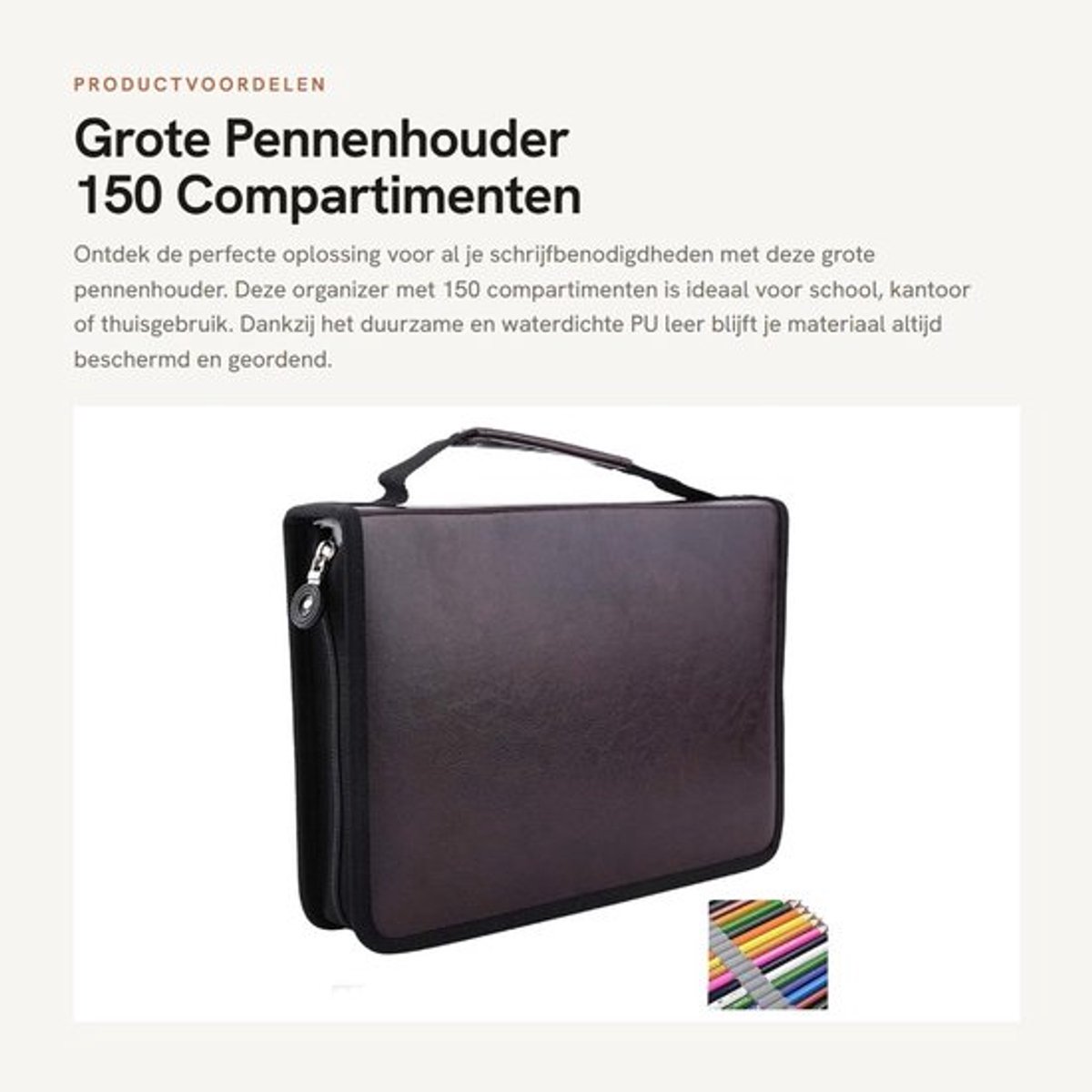 Briefpapier Organizer Grote Capaciteit - Etui met 150 Vakken - Pennenetui - Handvat - Elastische Band - Perfect Design