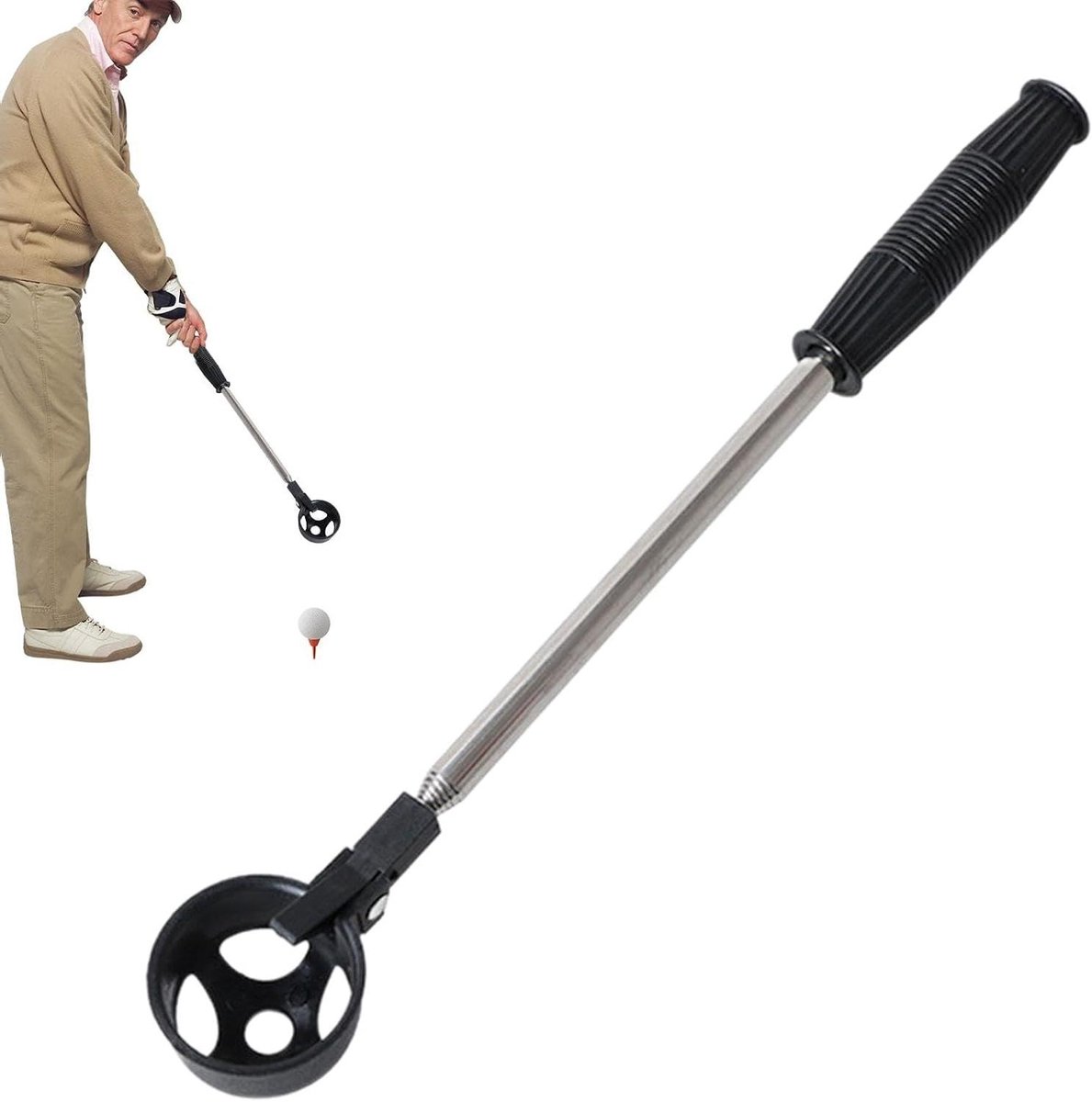 Golfbal Verzamelaar - Telescopische Ballen Grijper - Golfballen Vinden - Intrekbaar Tot 195cm - 40cm Uitgeschoven - Zwart