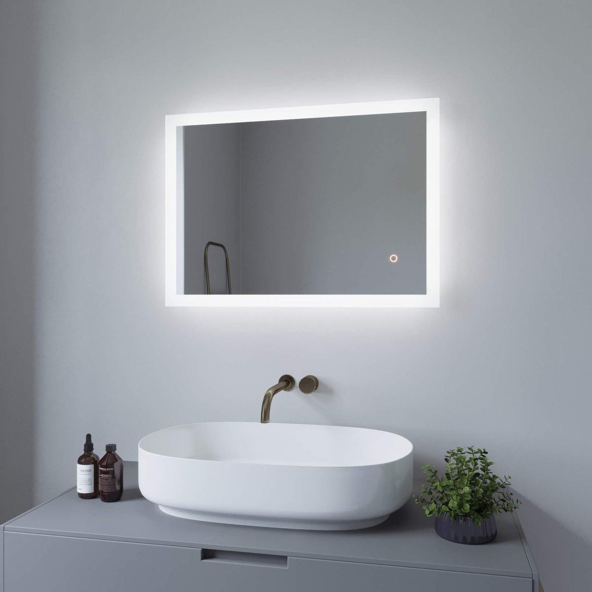 SnelShoppen - LED Badkamerspiegel 50 x 70 cm Wandspiegel met Verlichting, Touch Schakelaar, Koud Wit 6400K, IP44, Energiebesparend, Modern Design voor