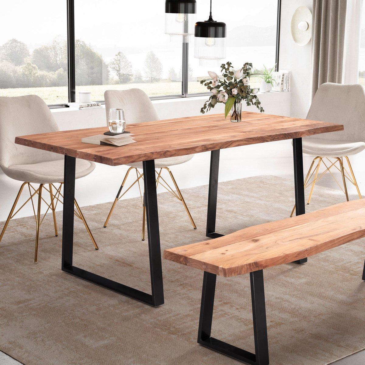 Eettafel acaciahout zwart 200x100 cm - WL7.245