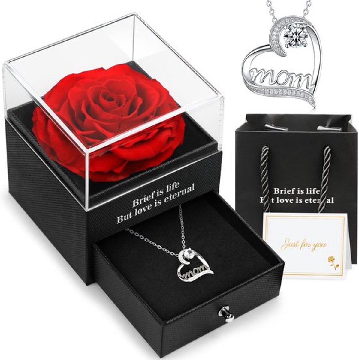 Roos met Ketting - Geconserveerde Roos - Eeuwige Bloem - Moederdagcadeau - Verjaardagscade