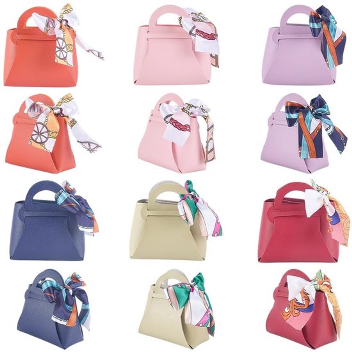 6pcs 6 kleuren leder Candy Zak herbruikbaar PU Leder Polyester Ribbon Wakkelijkje kleine zak Zas Zas Zas met handvatsel Party Gaven Dozen voor douschers Verjaardag KerstHalloween Partij Ga