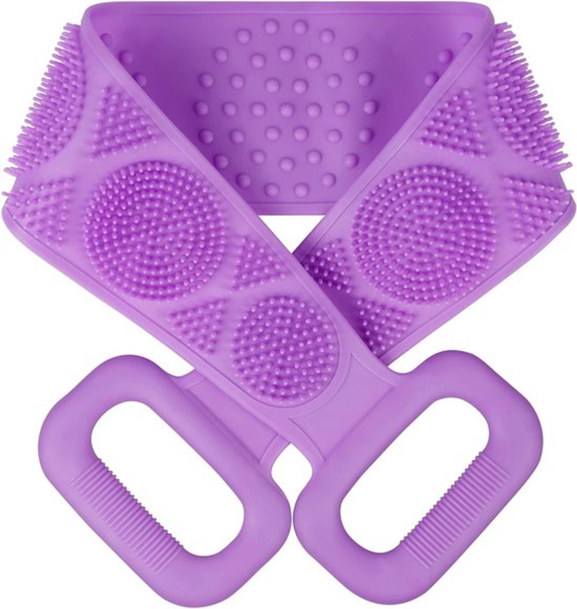 Zachte Siliconen Body Brush Back Scrubber met Massage Deeltjes 70cm Paars