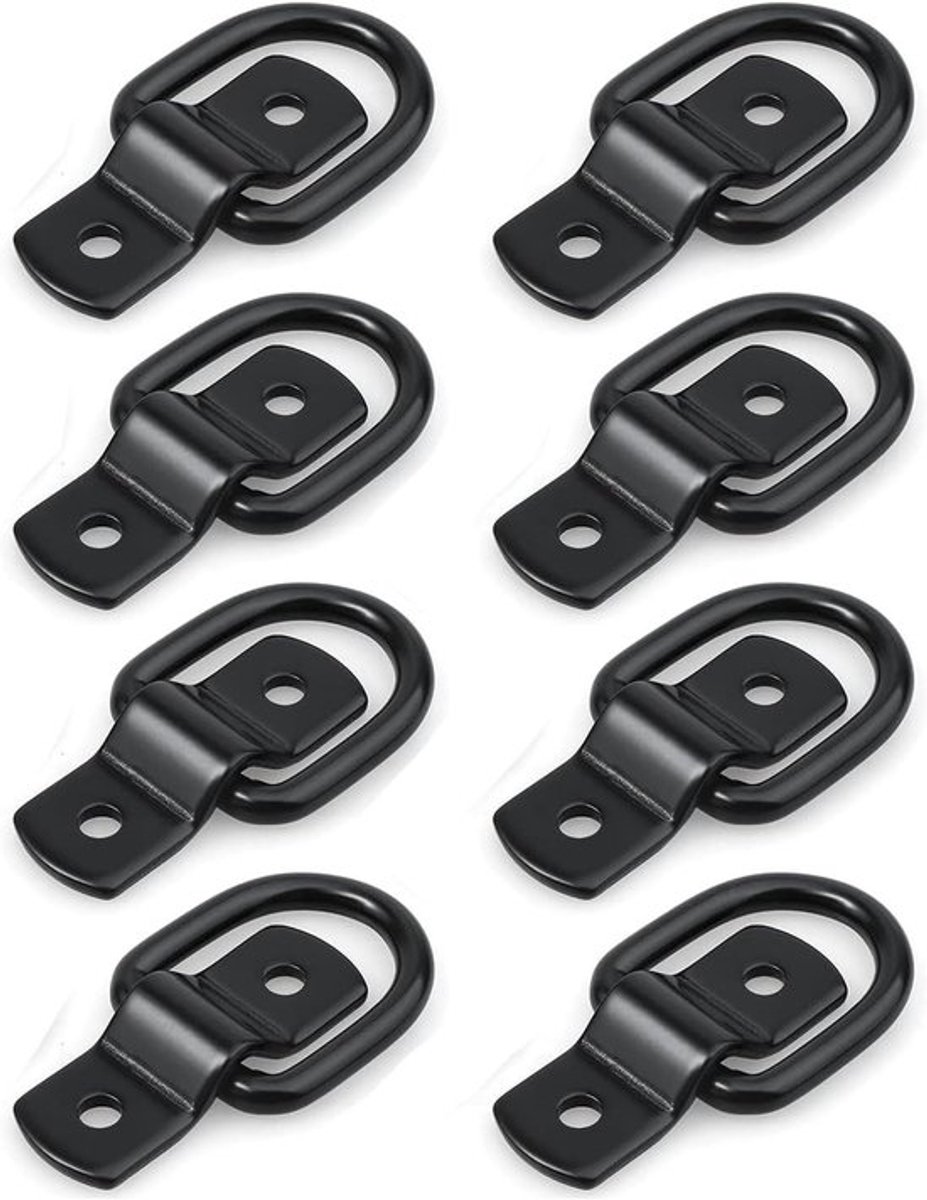 Heavy Duty Sjorbanden Ankers - Zwarte kleur - Voor ladingen op aanhangwagens, vrachtwagens, campers - 8 stuks