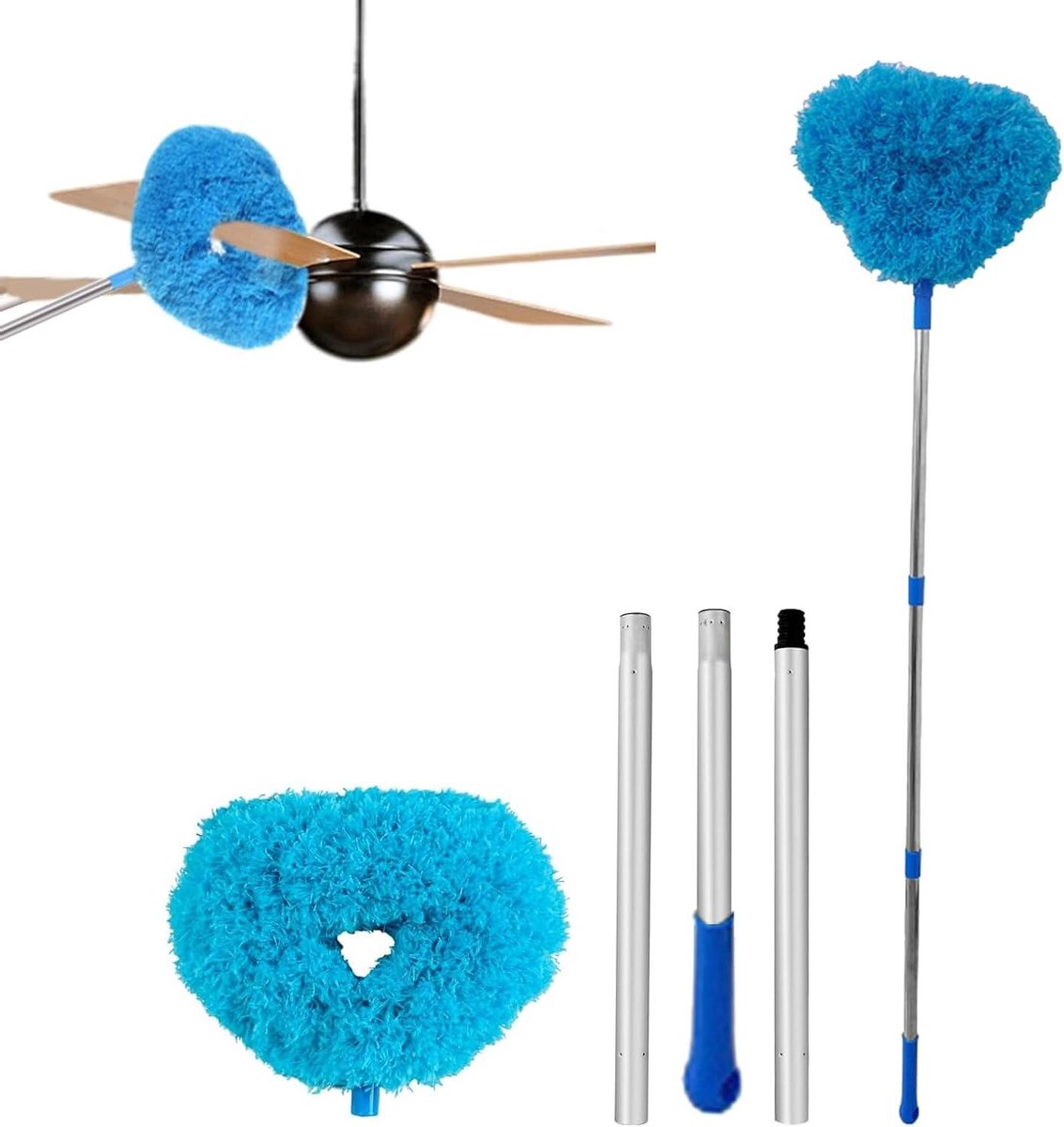 Plafondventilator Stofdoek - Afstofgereedschap Reiniger - Stof Verwijderen - Uitschuifbare Flexibele Kop - 40 Inch - Blauw