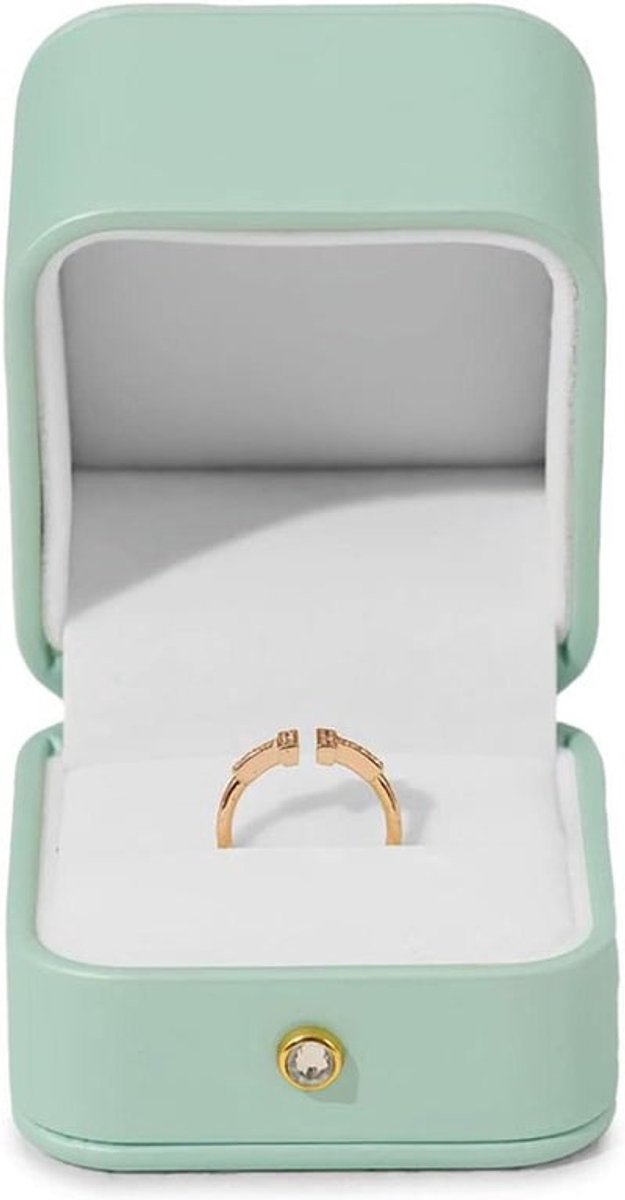Muntgroen ringendoosje van PU leer voor bruiloft, verlovingsring, Valentijnsdaggift.