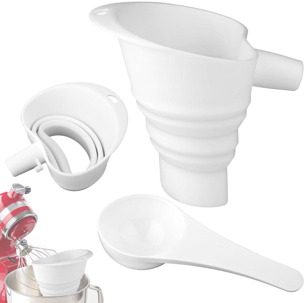 Meeltrechter Keukenmixer - Bakaccessoire Opzetstuk - Bakken Ingrediënten Toevoegen - Opvouwbaar Siliconen Ontwerp - 45-5 Liter Kom - Wit