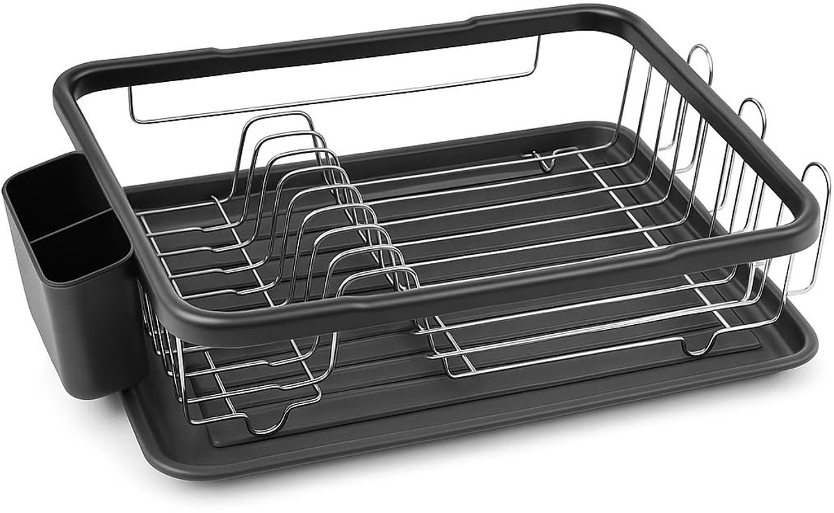 SnelShoppen - Verchroomd Afdruiprek met Verwijderbare Bestekhouder, Beker- en Glashouder, Roestvrijstalen en Ruimtebesparend Afdruiprek voor Keuken, D