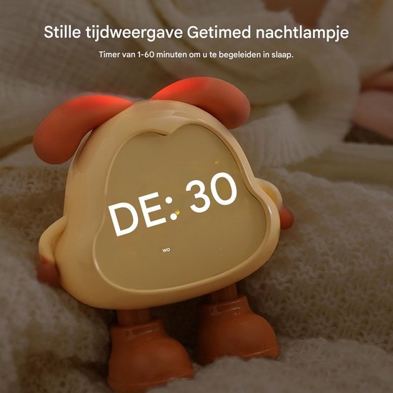 Hondvormige Wekker - Digitale Kinderwekker - Kinderen Leren Klokkijken - Met Nachtlampje - 12.5 cm - Geel — afbeelding 4