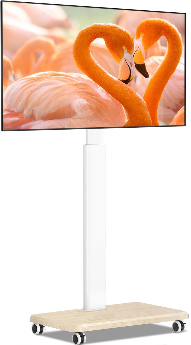 SnelShoppen - Wit TV-meubel met wielen voor 32-65 inch televisies, houten verrijdbaar TV-meubel, hoogte verstelbaar, draaibare TV-vloerstandaard tot 4