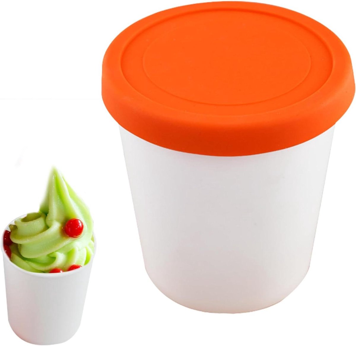 IJsbak Containers - IJsopslag Bakjes - Zelfgemaakt IJs Maken - Lekvrij Deksel - 1000ml - Oranje