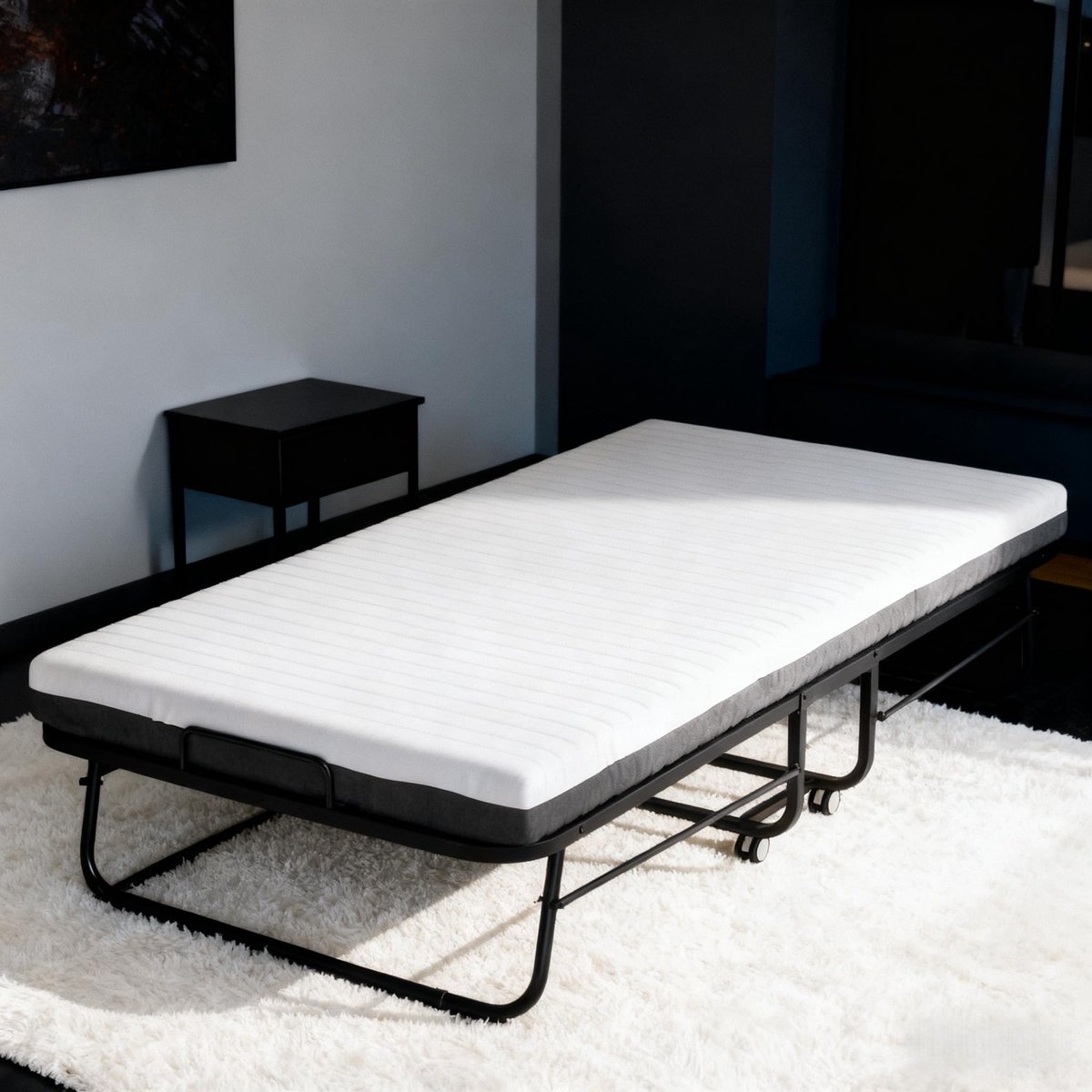 SnelShoppen - Opklapbed 90 x 200 cm voor Volwassenen - Logeerbed met Geheugenschuim Matras - Inklapbaar Metalen Frame met Wielen - Stabiel en Praktisc