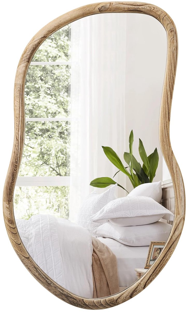 SnelShoppen - Irreguliere Spiegel Landhuis Rustieke Badkamer Make-upspiegels Asymmetrische Muurspiegel Natuurlijk Hout Abstracte Wanddecoratie voor Wo