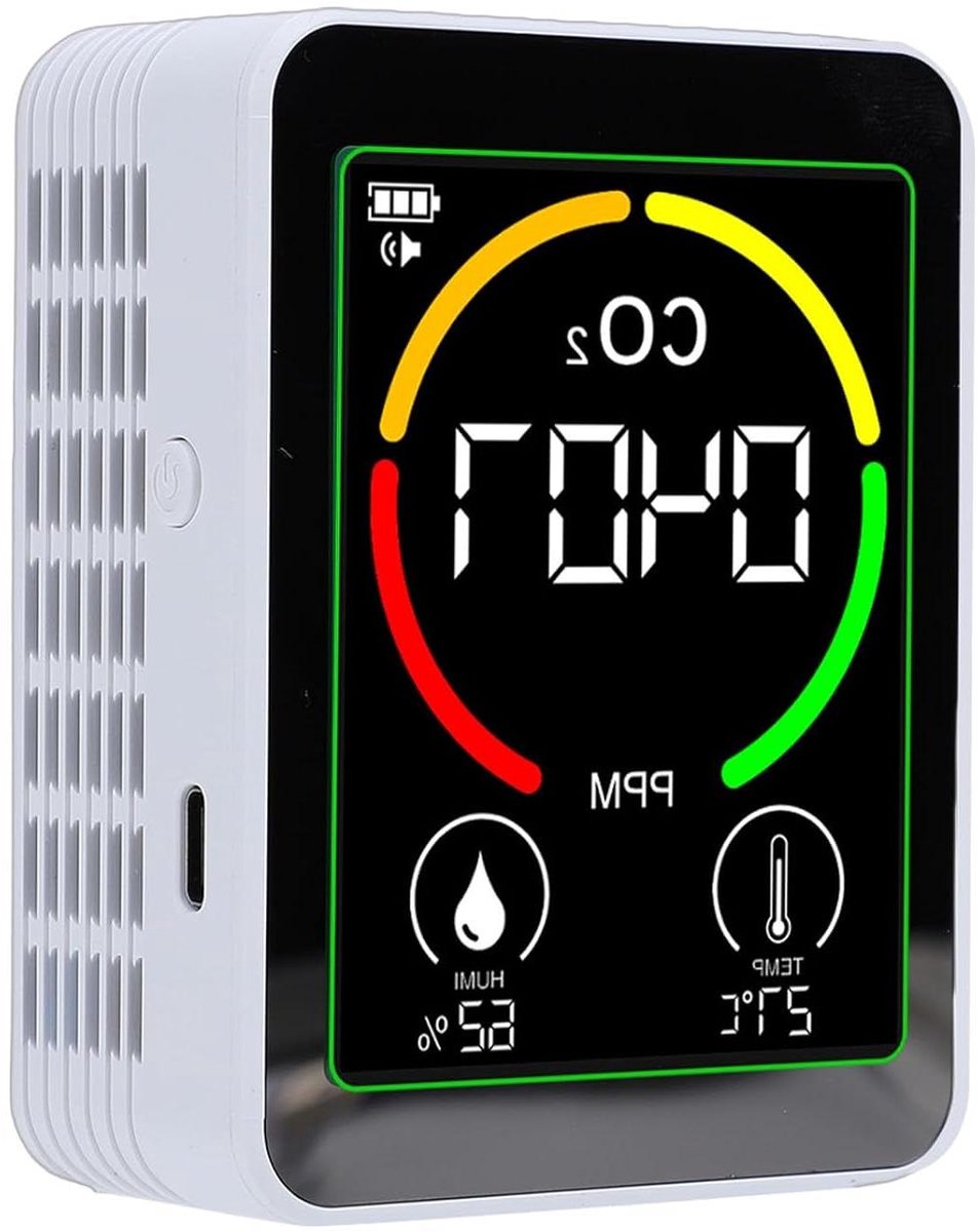 Luchtkwaliteitsmeter - CO2 meter Vochtigheidstester - Binnenmilieu Controleren - 3-in-1 Meting - 14 x 9 x 5 cm - Wit