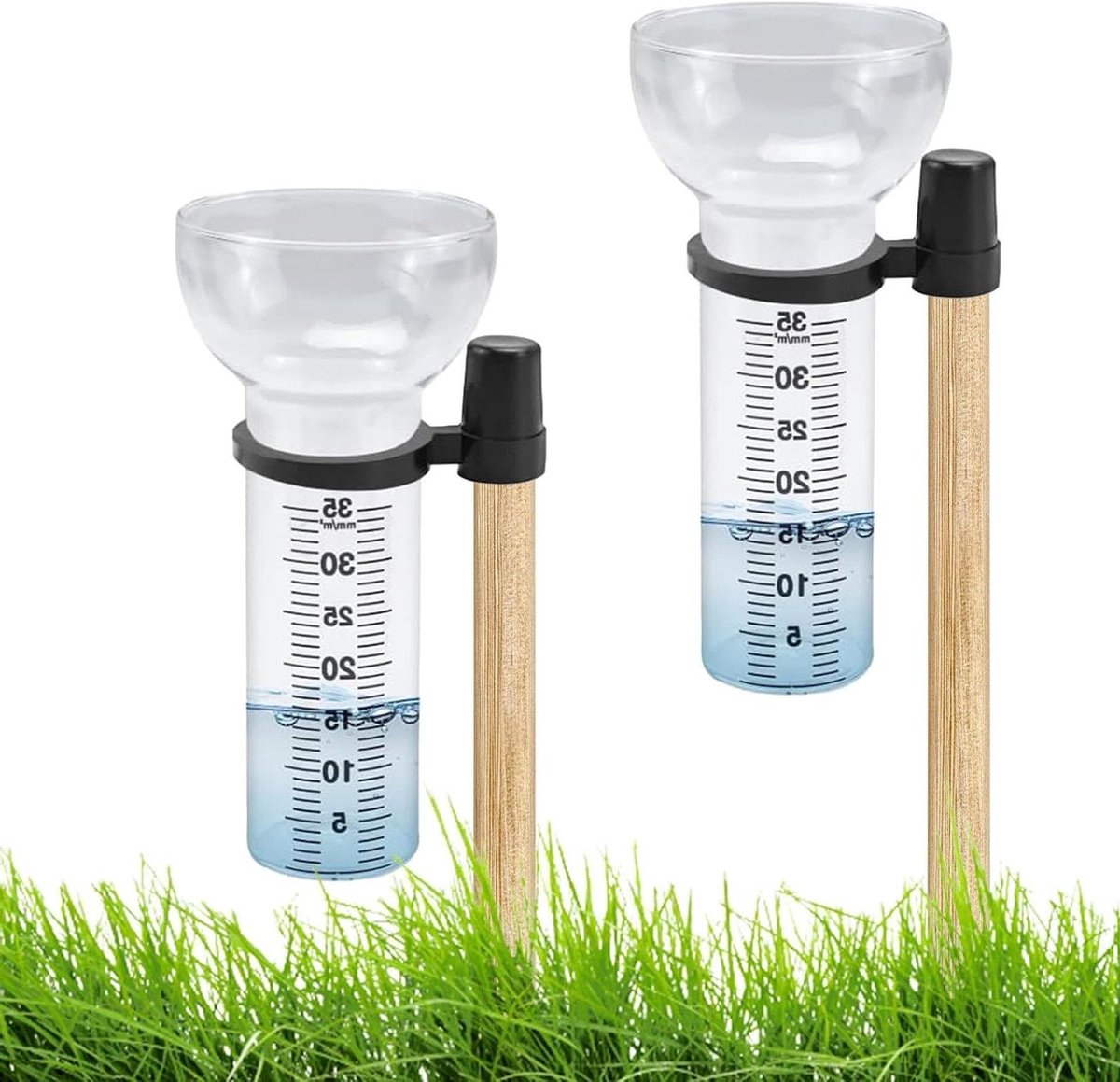 Regenmeter voor buiten - Glas meetbeker - Tuinonderhoud volgen - Twee vervangbare bekers - 19 x 19 x 9 cm