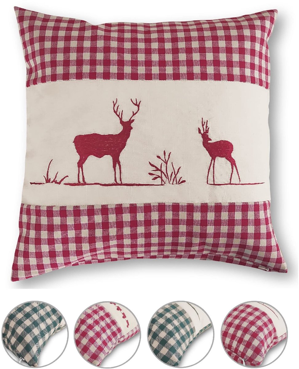 Dailygoods - OekoTex Kussenovertrek 40x40 - Decoratief Kussen met Hert Motief in Rood