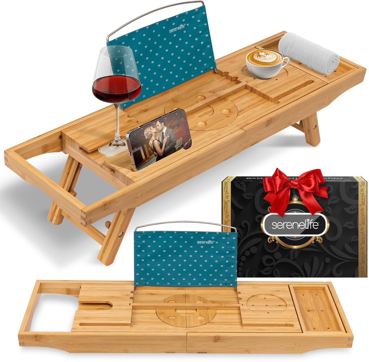 Dailygoods - SereneLife Bamboe Bad- en Bedtray - 2-in-1 Vouwbare Badkuip Caddy
