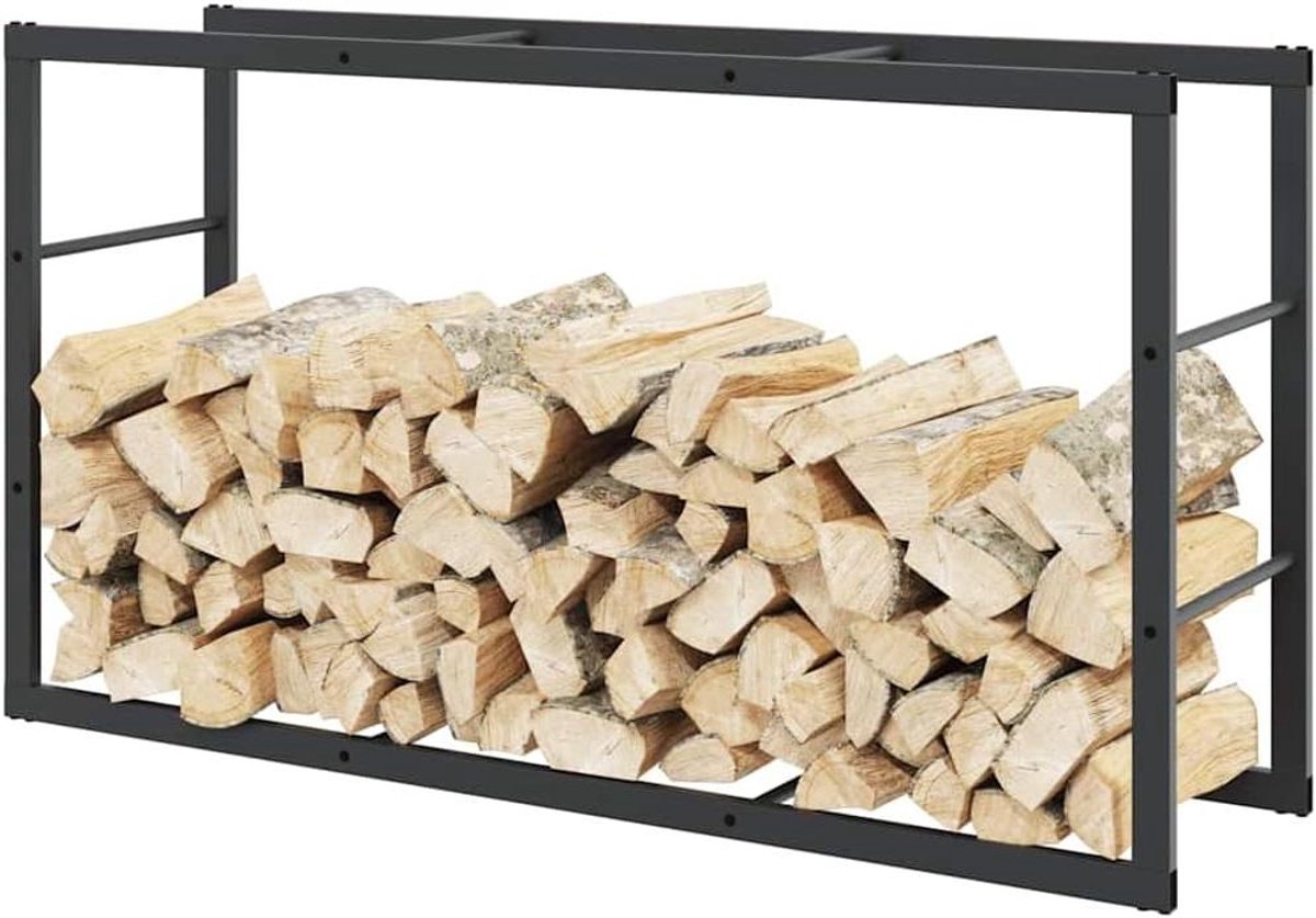 Brandhoutrek Staal - Houtopslag Rek - Brandhout Opslaan - Verhoogde Luchtcirculatie - 110 x 30 x 61 cm - Zwart