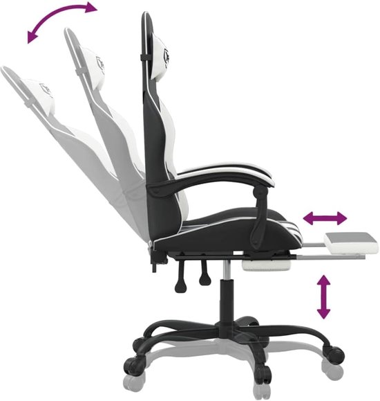 Gamingstoel met Voetensteun - Comfortabele Speelstoel - Langdurig Zitten - Verstelbare Rugleuning - 131 cm Hoog - Zwart Wit — afbeelding 5