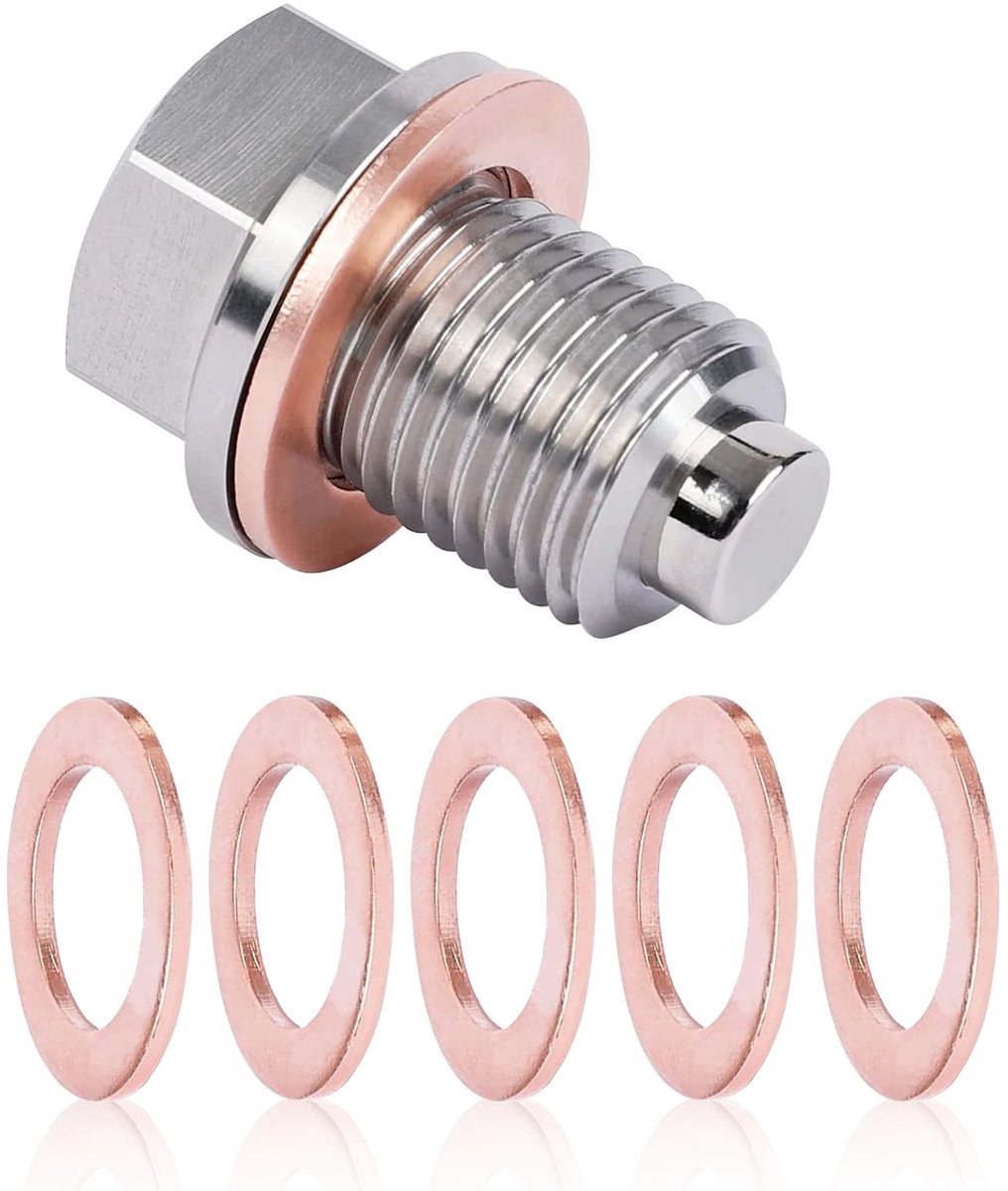 Dailygoods- Olieafvoerstop Magnetisch - Roestvrij Staal - 5 Stuks Afdichtingen - Duurzaam - Motorbescherming - Vermindering Motorschade - Afvoerplug