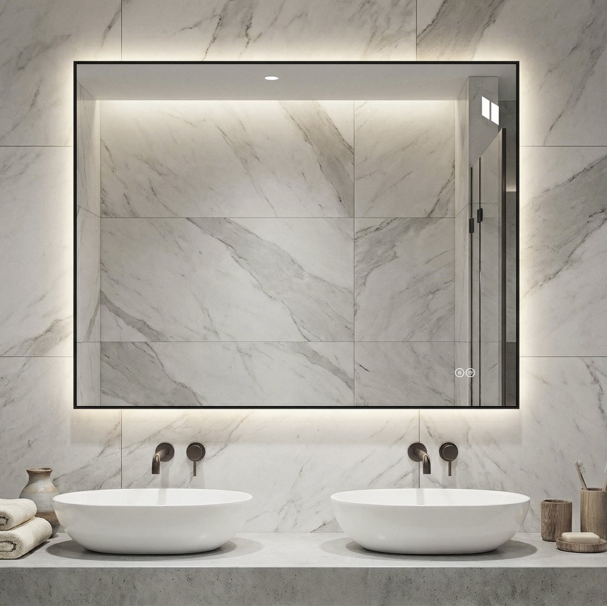HAUSS SPOLE Spiegel – 70 x 90 cm – Met Led Achtergrondverlichting En Anti Condens – Glas En Aluminium – Zilver – Wandspiegel