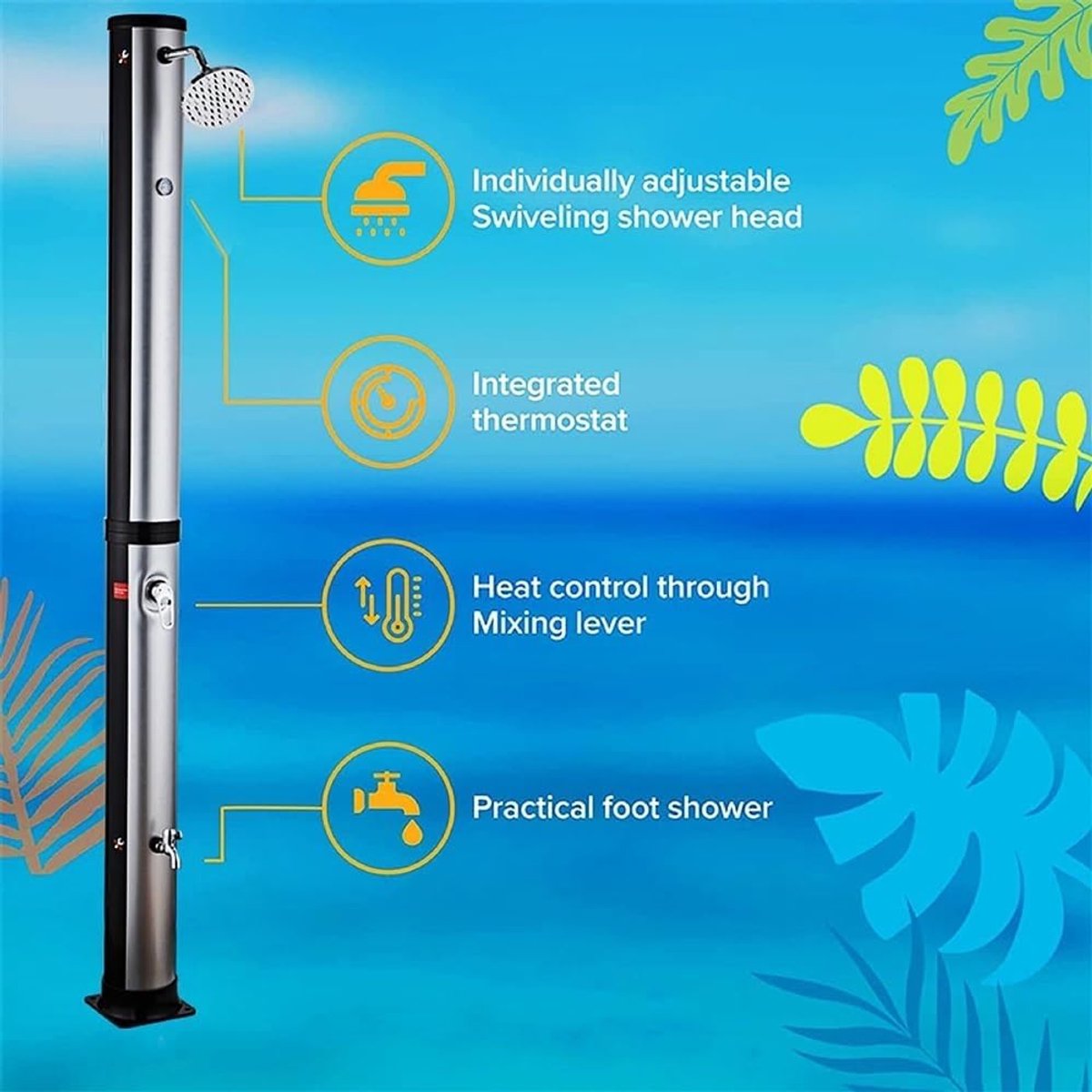 Buitendouche Zonne-energie - Tuindouche Warm Water - Afspoelen Na Zwemmen - Vrijstaand Ontwerp - 38 Liter Tank - Zwart thumbnail 2