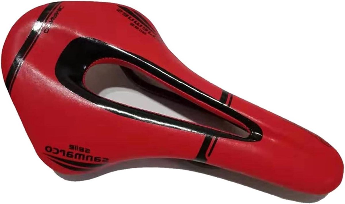 Race Zadel - Fietszadel Heren - Lange Afstand Fietsen - Ergonomisch Ontwerp - 256x145mm - Zwart met rood logo