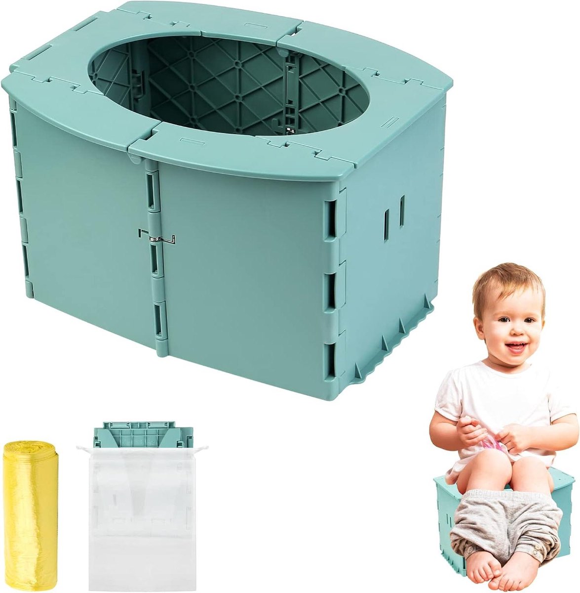 Opvouwbaar Kindertoilet - Draagbaar Reispotje - Zindelijkheidstraining - Compact en Lichtgewicht - 22 x 14 x 2.5 cm - Groen