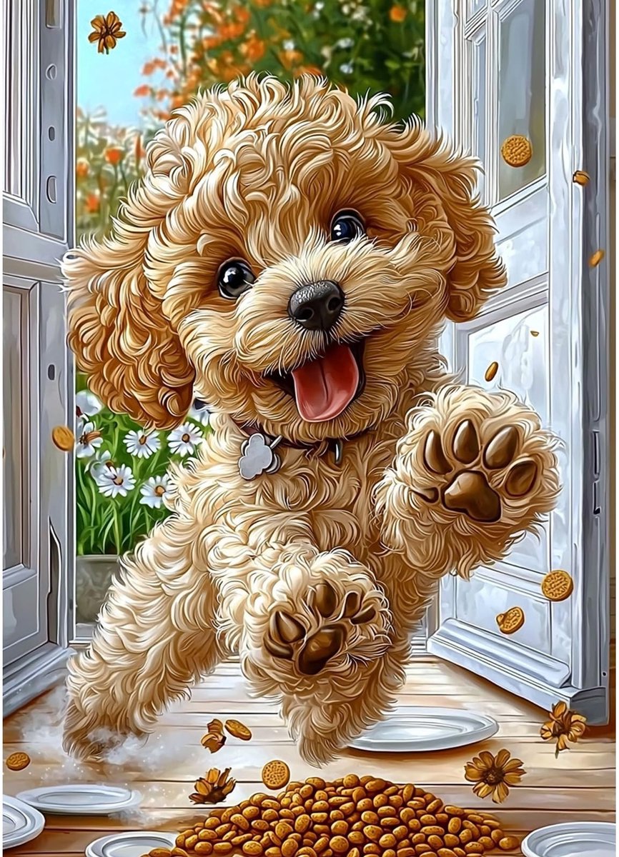 Dailygoods- Diamantschilderij 5D - Poedelpuppy - Ronde volledige boor - Doe-het-zelf - Kristal edelsteen kunst - Hoogwaardige materialen - Kunstkit