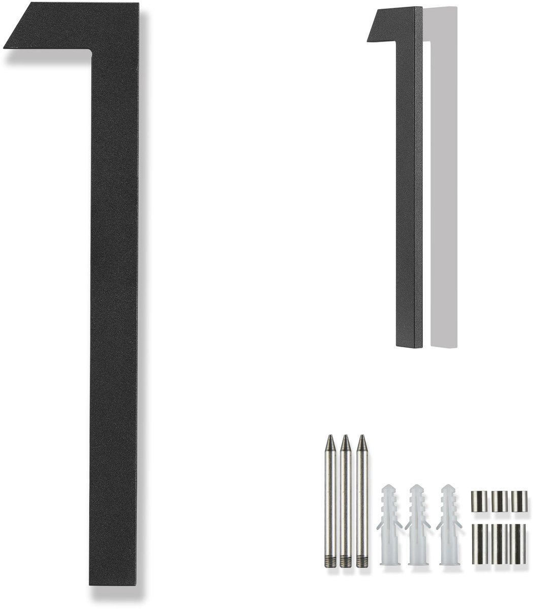 Dailygoods - Moderne Huisnummers Zwart voor Buiten - Metalen Nummer 1 van 20cm