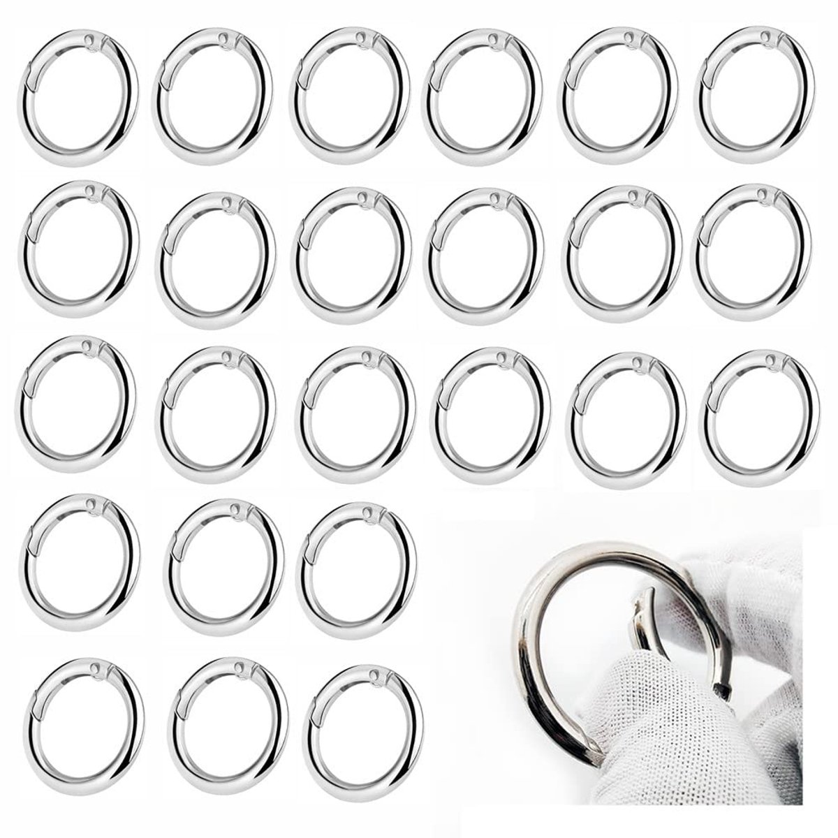 Ronde Carabiner Clasp Sluiting met 40 Stuks, 28mm O-Ring, Ideaal voor Sleutelhangers, Handgemaakte Craft Projecten en Portemonnee Decoraties in Zilver