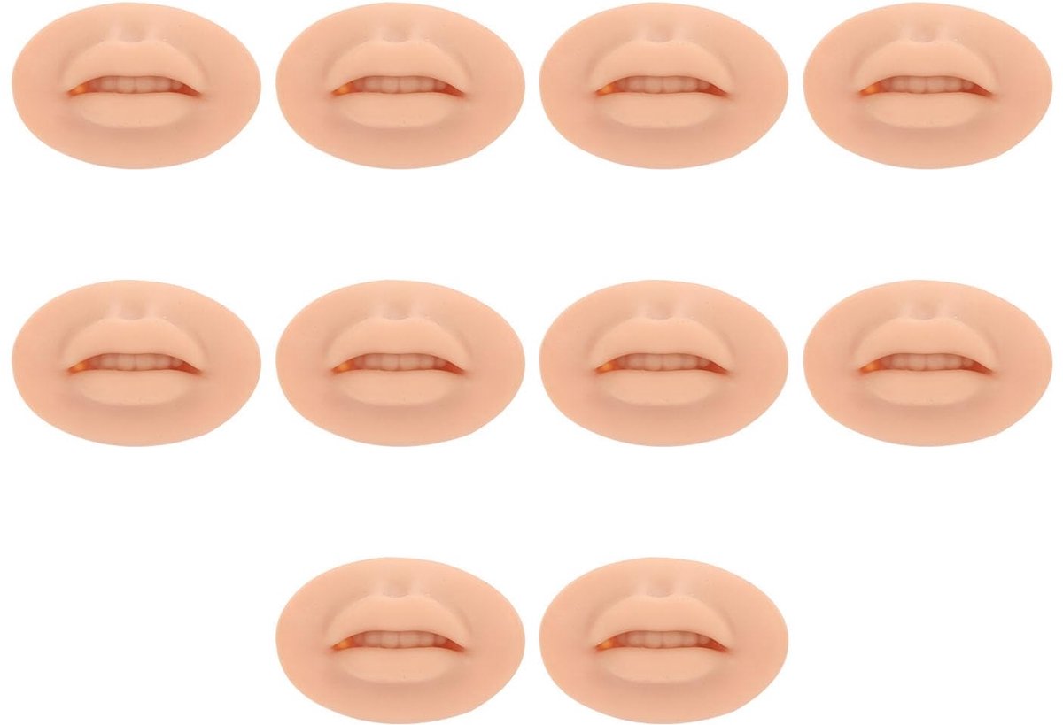 Dailygoods - Pack van 10 Valse Lippen - Zachte Silicone voor Tattoo Oefening, Donkere Huidtint