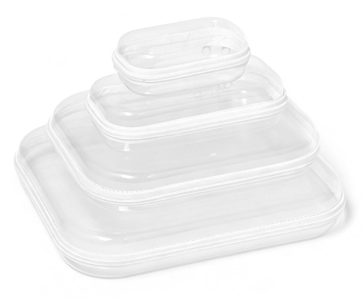 Dailygoods - Transparante Toilettas met Harde Schaal - 4-Pack voor Cosmetica en Toilettartikelen