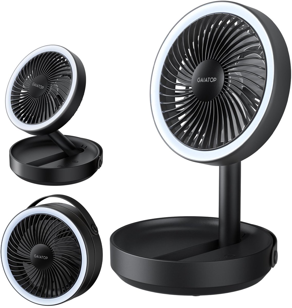 SnelShoppen - Opvouwbare Bureauventilator 6000mAh Draagbaar met LED Nachtlampje, USB Oplaadbaar voor Slaapkamer, Kantoor, Camping en Reis - Zomergesch