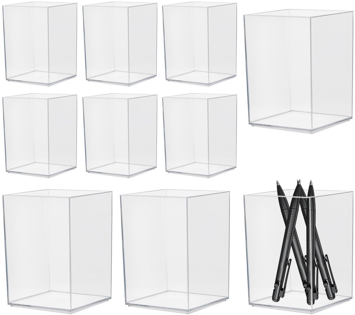 Dailygoods - 10 stuks acryl pennenhouders voor bureau en make-upkwasten