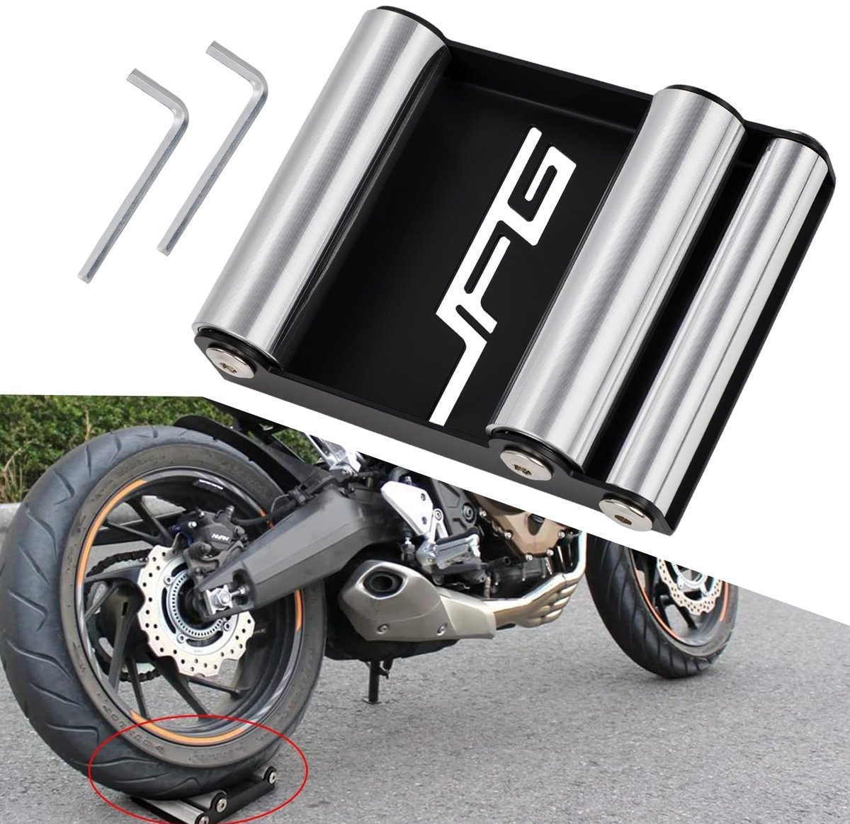 Dailygoods- Rollerbank voor motorfiets - Geschikt voor middelgrote motorfietsen < 220 kg - Voor het reinigen van wielen - Voor het smeren van kettingen - Motoraccessoires - Hoogwaardige kwaliteit - Motorstandaard