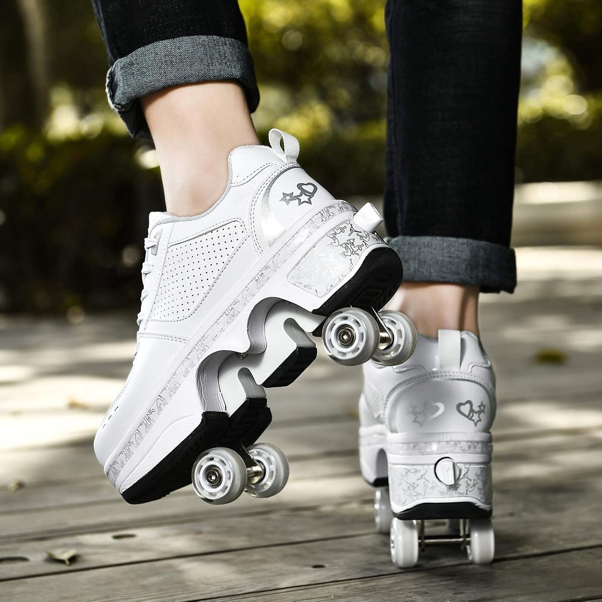 Schoenen met Wielen - Skeelers Sportschoenen - Actief Buiten - Verstelbaar 2-in-1 - EU36 - Zilver