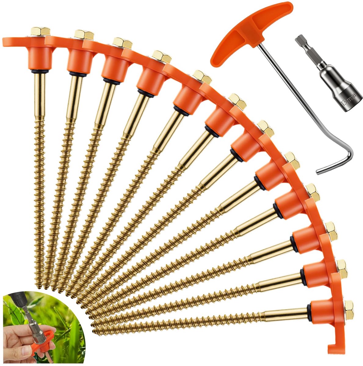 SnelShoppen - 12 Stuks Zware Kampeerharingen met Schroefdraad, Draaibare Tentharingen voor Harde Grond, Ideaal voor Camping, Tuin, Tenten, Zeildoek en