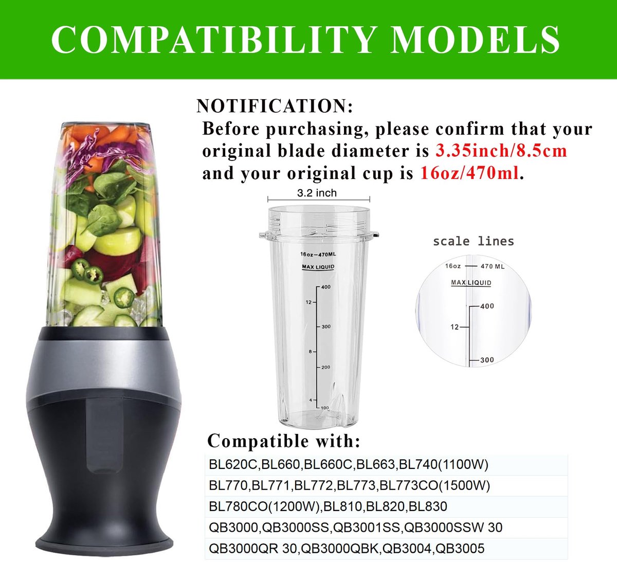 SnelShoppen - 470 ml To-Go Bekers met Flip Top Deksels voor Blender, Vervangende Onderdelen voor 700W en 1100W Series, 2-Pack - Perfect voor Keuken en