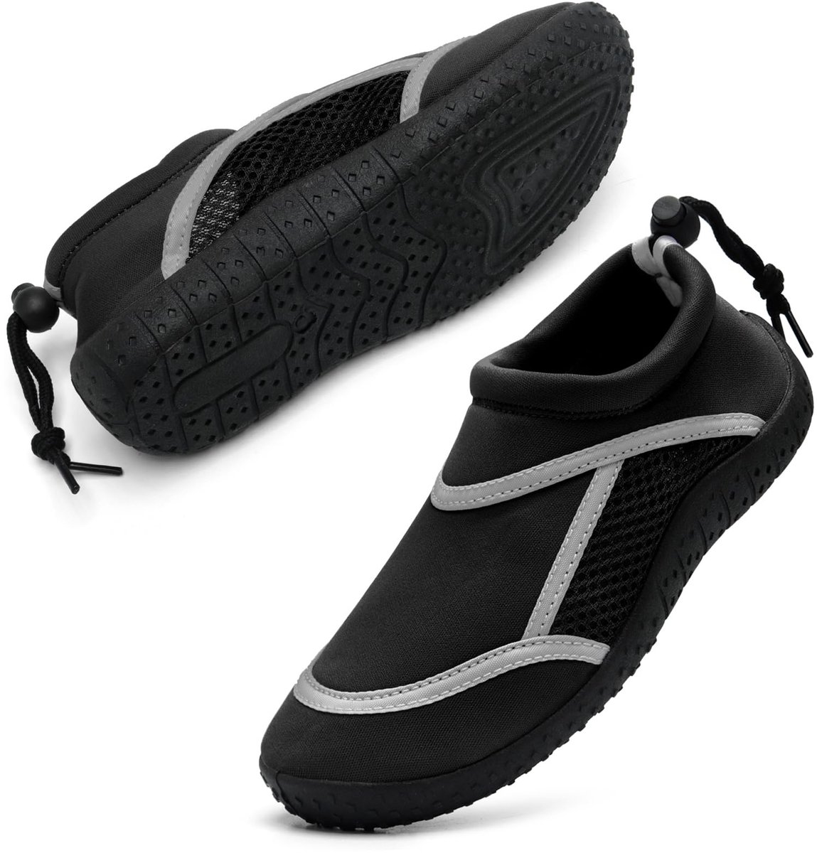 SnelShoppen - HKR Badschoenen voor Kinderen, Waterschoenen, Blotevoetenschoenen, Strandschoenen voor Jongens en Meisjes, Maat 28-38, Zwart Grijs, Perf